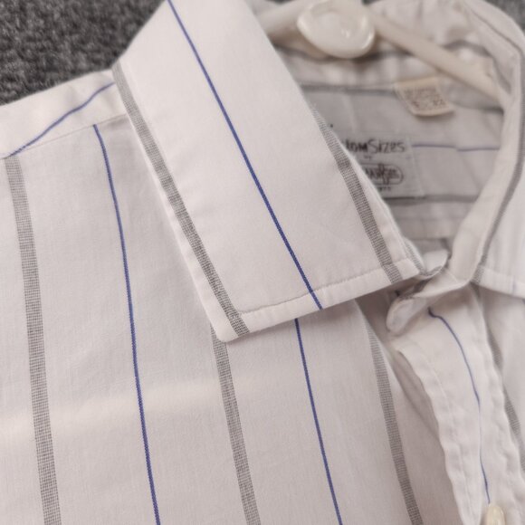 Gitman Bros Lightweight White Gray Blue Cotton Polyester Men 15.5 32 USA Striped - Picture 8 of 16